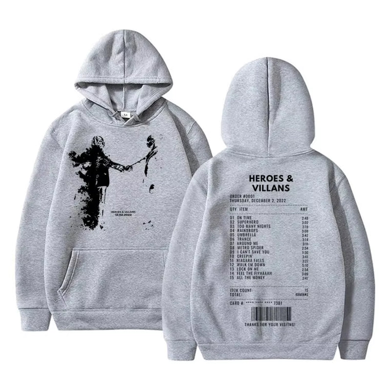 Rapper Metro Boomin Heroes & Villains Double Sided Print Hoodie Men Hip Hop Oversized Sweatshirt Men'S Fashion Trend Streetwear