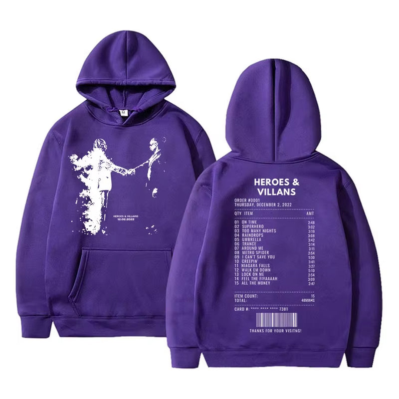 Rapper Metro Boomin Heroes & Villains Double Sided Print Hoodie Men Hip Hop Oversized Sweatshirt Men'S Fashion Trend Streetwear