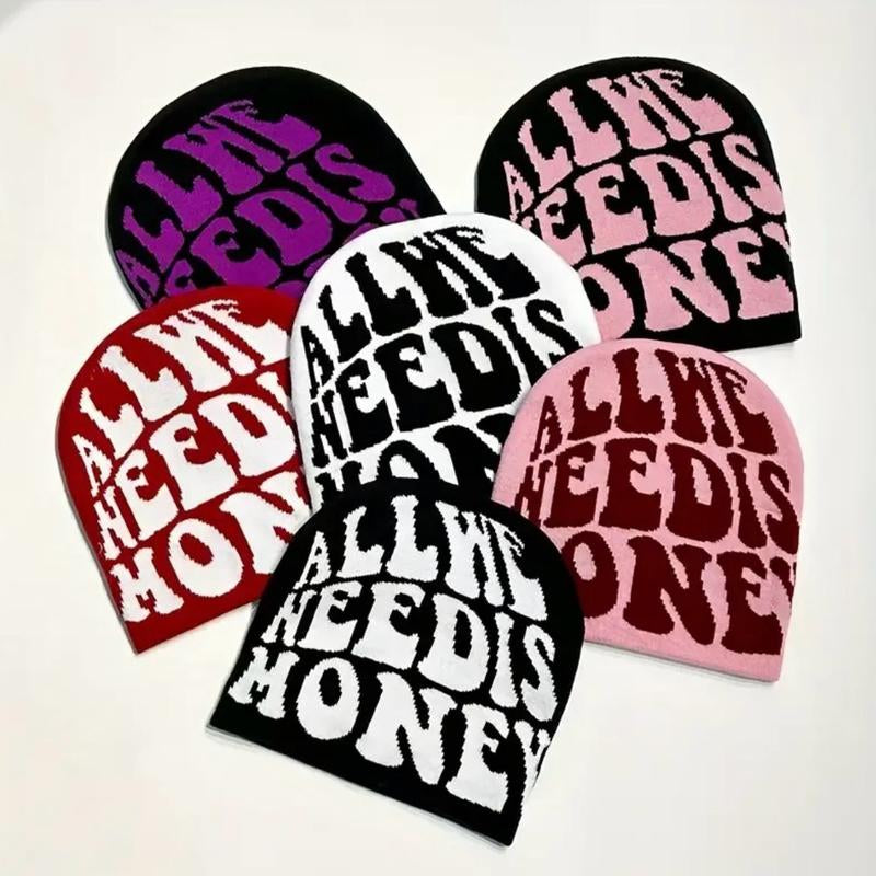1 Piece Letter Pattern Beanie Hat, Casual Winter Outdoor Sports Hat for Men & Women, 2023 New Style Y2K Knitting Beanies