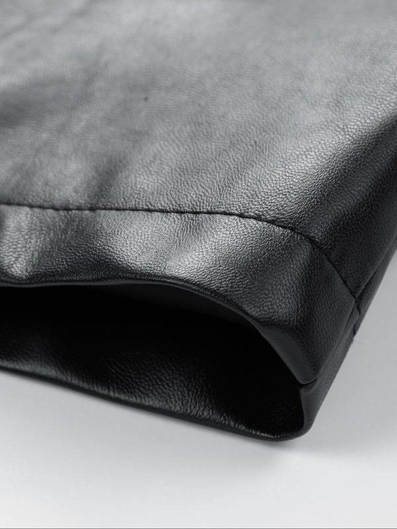 Men'S Regular Fit Letter Patched Pocket Zipper PU Leather Jacket, Street Fashion Comfy Long Sleeve Button Design Outerwear for Daily Outdoor Wear, Men Cloths for Fall & Winter