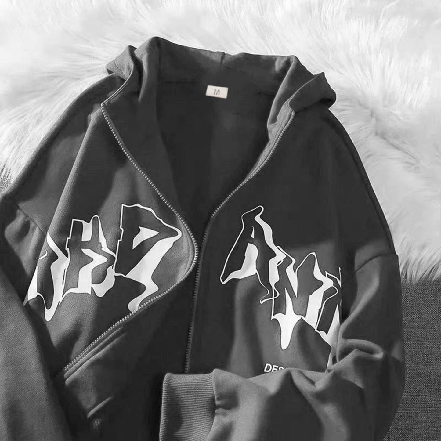 Zip up Hoodies Hip Hop Classic Sweatshirt Vintage Goth Print Hooded Jacket Street Fashion Unisex Harajuku Style Y2K Sweat Jacket