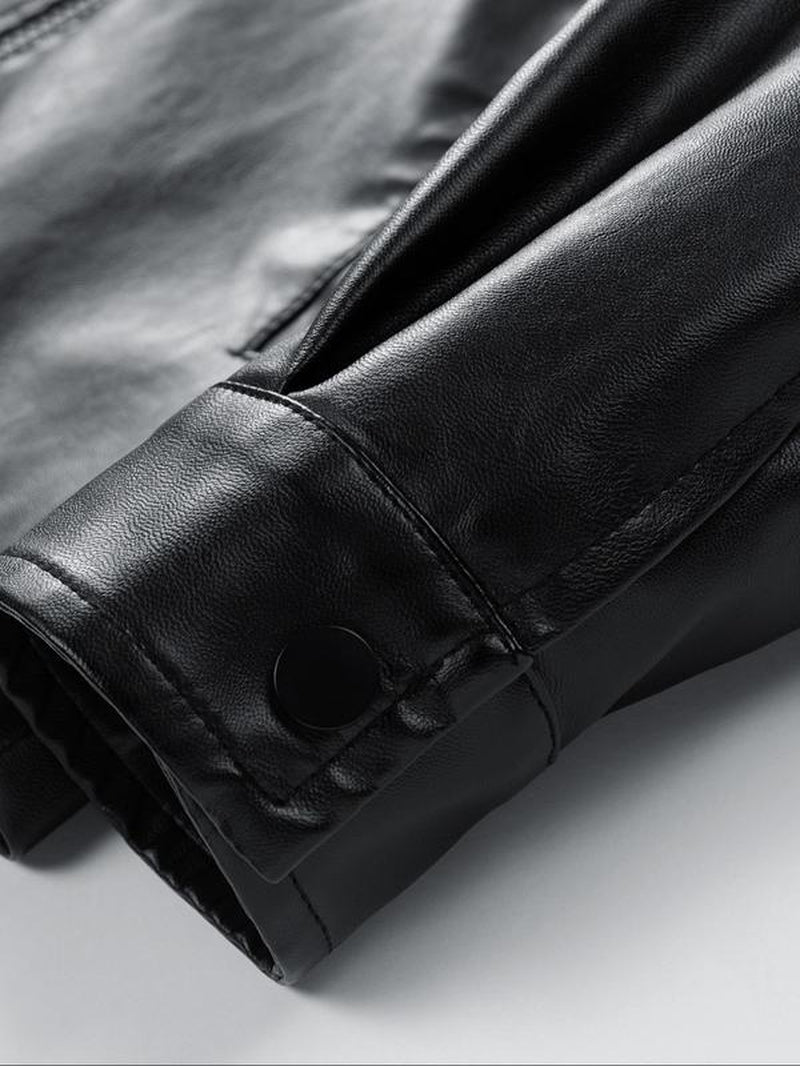 Men'S Regular Fit Letter Patched Pocket Zipper PU Leather Jacket, Street Fashion Comfy Long Sleeve Button Design Outerwear for Daily Outdoor Wear, Men Cloths for Fall & Winter