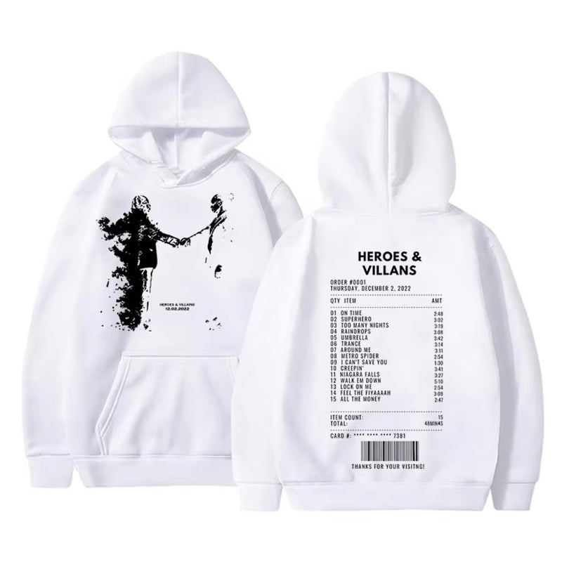 Rapper Metro Boomin Heroes & Villains Double Sided Print Hoodie Men Hip Hop Oversized Sweatshirt Men'S Fashion Trend Streetwear