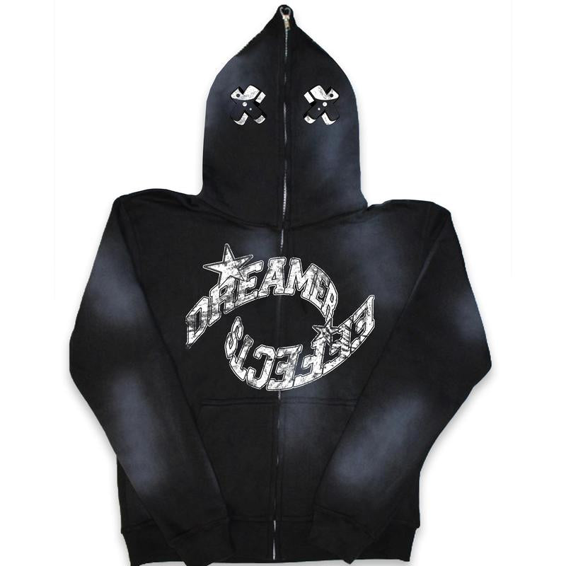 RETRO FULL ZIP UPS - with Screen Printed Y2K Style Streetwear Fashion Designs, Cozy 100% Cotton, and Satin Lined Hood
