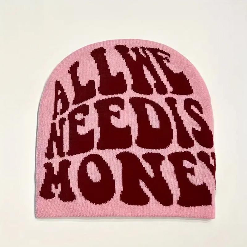 1 Piece Letter Pattern Beanie Hat, Casual Winter Outdoor Sports Hat for Men & Women, 2023 New Style Y2K Knitting Beanies