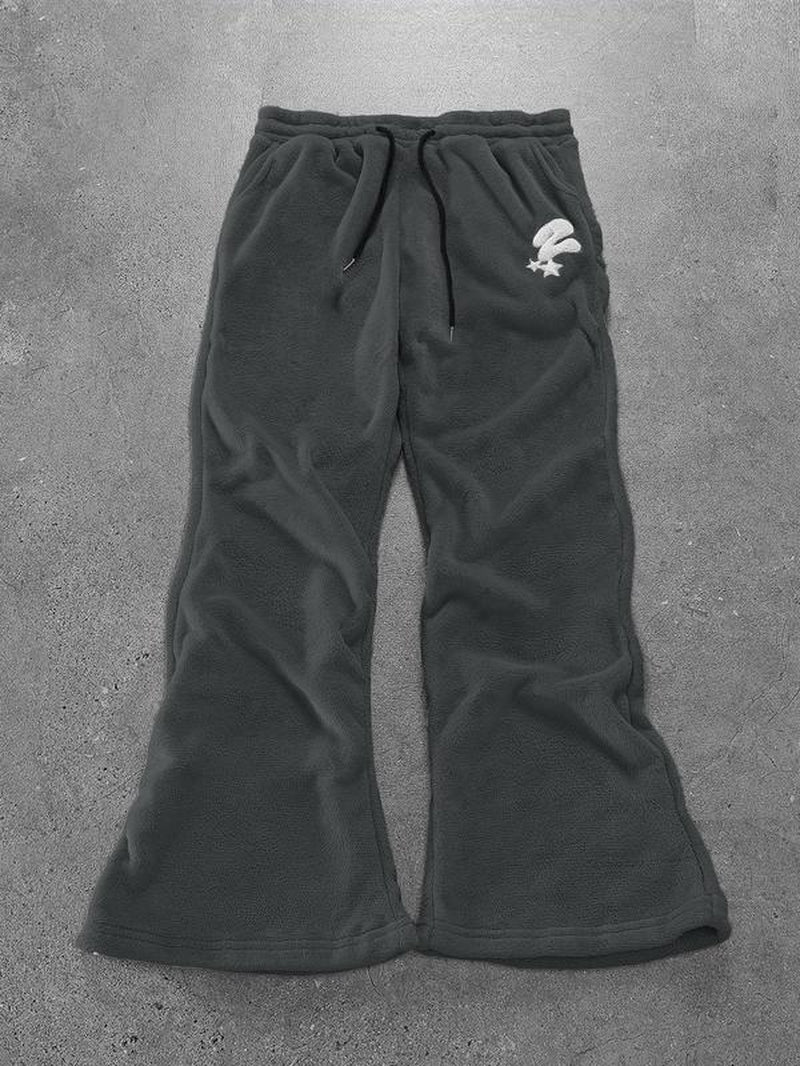 Unisex'S Thermal Lined Embroidery Drawstring Waist Sweatpants, Casual Street Pocket Trousers for Daily Wear, Unisex'S Bottoms for All Seasons