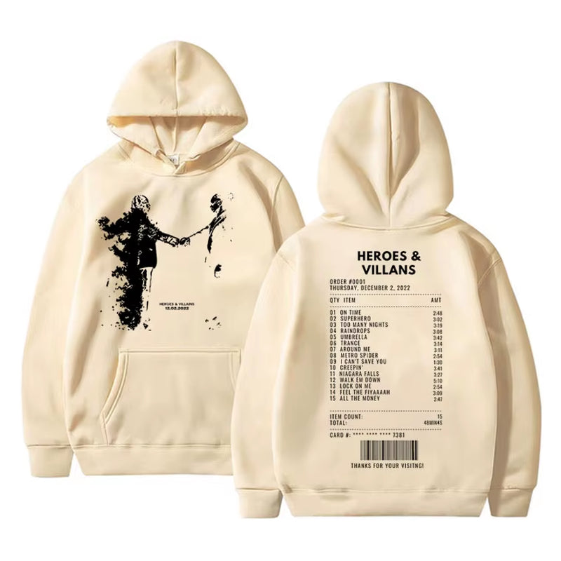 Rapper Metro Boomin Heroes & Villains Double Sided Print Hoodie Men Hip Hop Oversized Sweatshirt Men'S Fashion Trend Streetwear