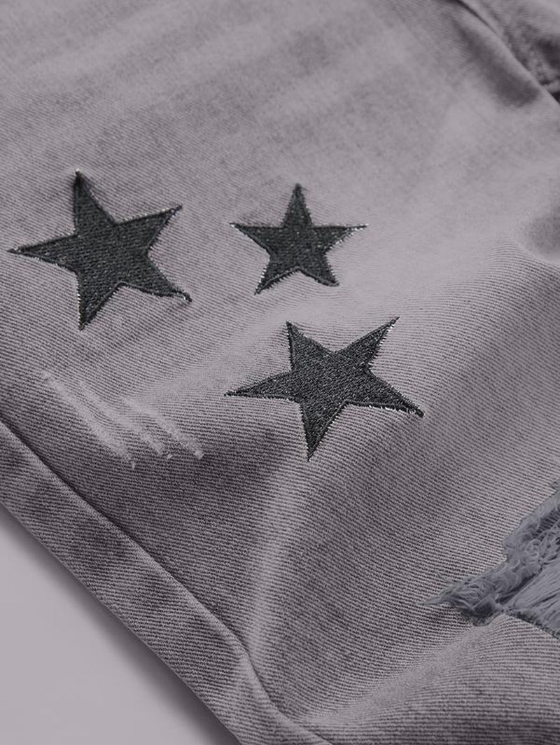 Grey Jeans for Men, Mid Waist Street Style Comfort Straight Leg Ripped Trousers for Daily Outdoor Wear, Menswear Fashion Streetwear Casual Pants