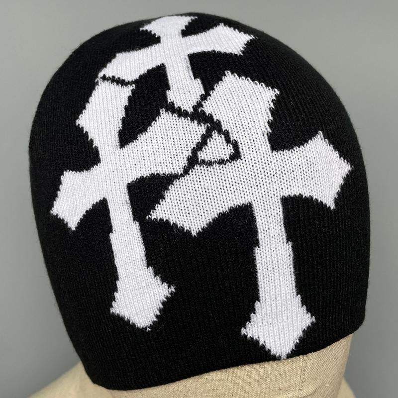 Y2K Crosshatch Beanies, Knitted Hat, Bean Cap, Flat-Top Hat, Suitable for Both Men and Women, Fashionable Accessory Sports Hat, Trendy Graphic Hat, Hip-Hop Hat, Street-Style Cold Hat, Outdoor Warm Hat for Spring, Autumn and Winter, Soft and Elastic Beenie