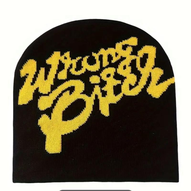 Y2K-Inspired Letter Jacquard Knit Beanie for Men & Women - Stretchy Winter Hat