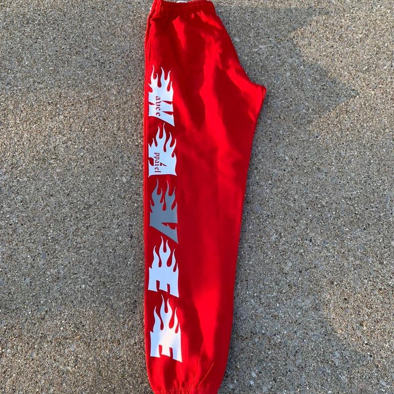 RED Wavee Apparel Sweat Pants, Unisex Street Wear Brand