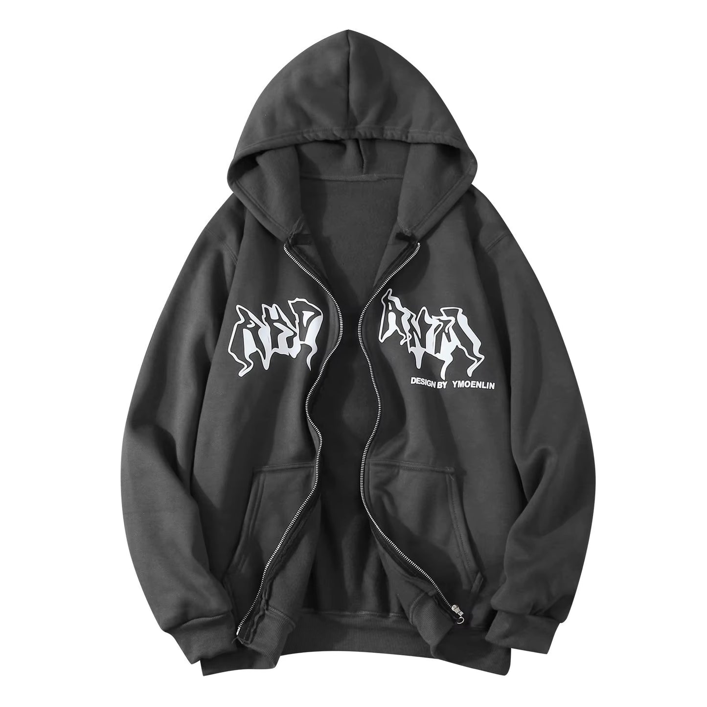 Zip up Hoodies Hip Hop Classic Sweatshirt Vintage Goth Print Hooded Jacket Street Fashion Unisex Harajuku Style Y2K Sweat Jacket