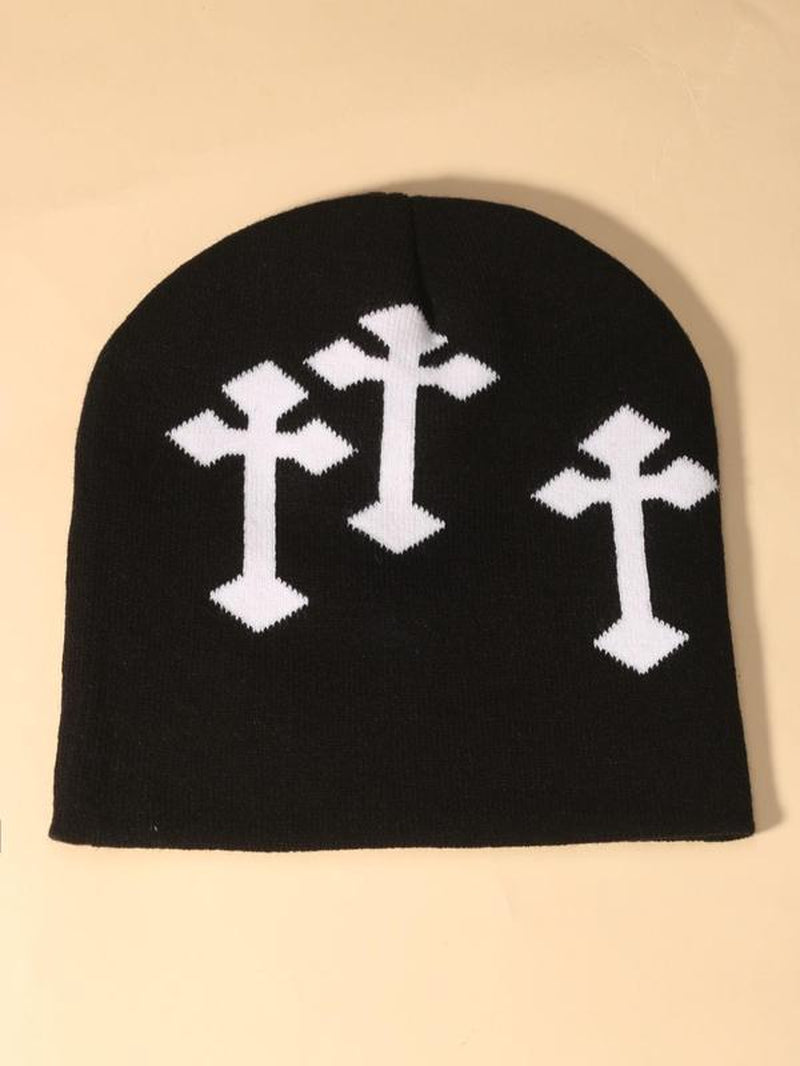 Y2K Street Easter Trend Cross Graphic Beanie Hat, Casual Winter Outdoor Sports Top Tier Fitted Hat for Men & Women, Matching Hip Hop Hats Beanies for Daily Wear