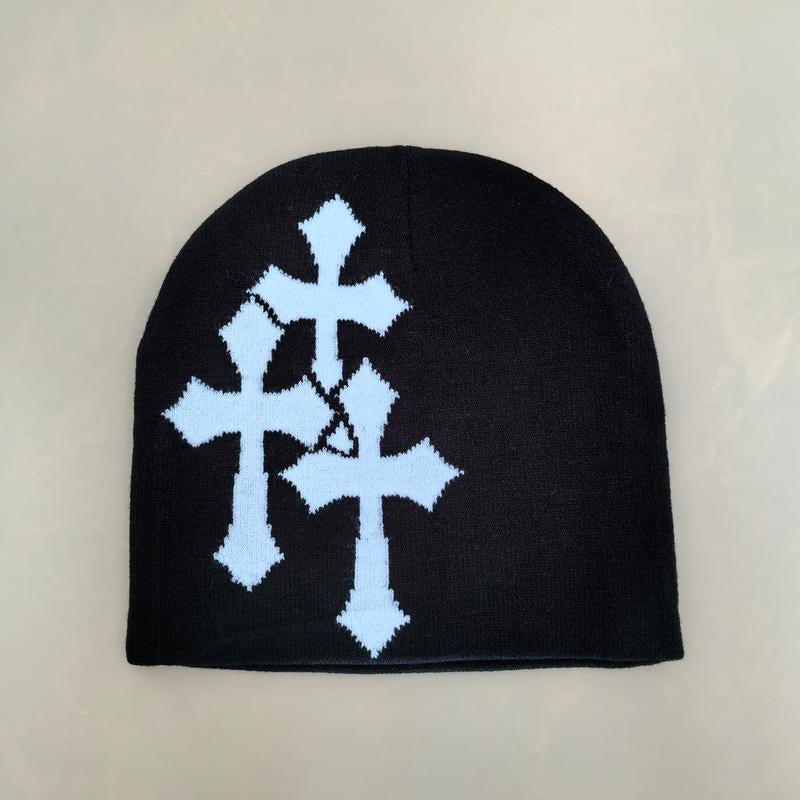 Y2K Crosshatch Beanies, Knitted Hat, Bean Cap, Flat-Top Hat, Suitable for Both Men and Women, Fashionable Accessory Sports Hat, Trendy Graphic Hat, Hip-Hop Hat, Street-Style Cold Hat, Outdoor Warm Hat for Spring, Autumn and Winter, Soft and Elastic Beenie