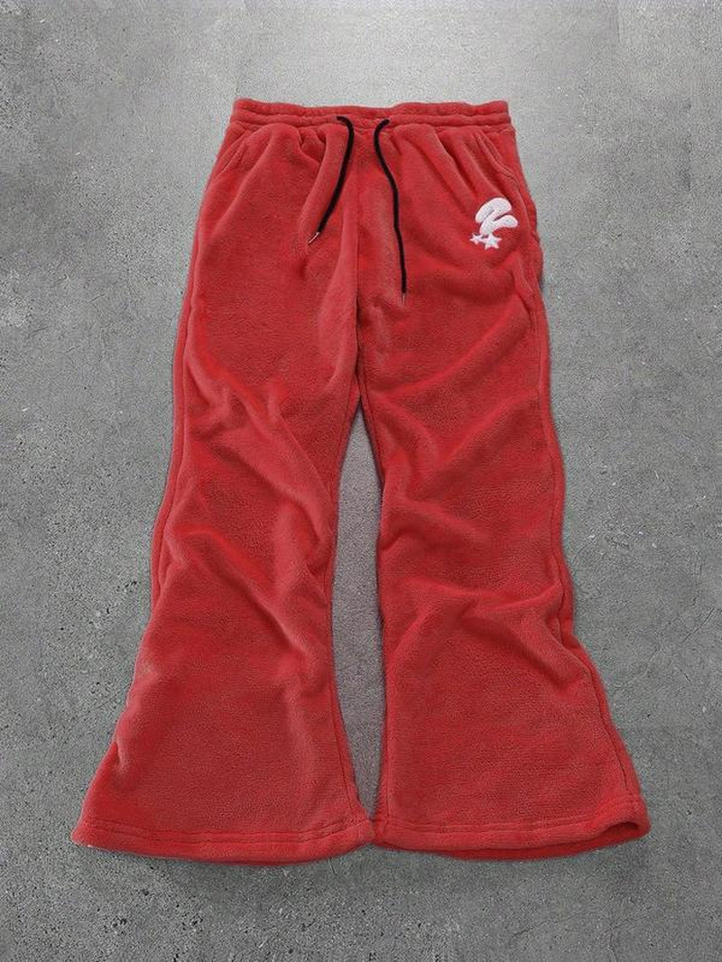 Unisex'S Thermal Lined Embroidery Drawstring Waist Sweatpants, Casual Street Pocket Trousers for Daily Wear, Unisex'S Bottoms for All Seasons