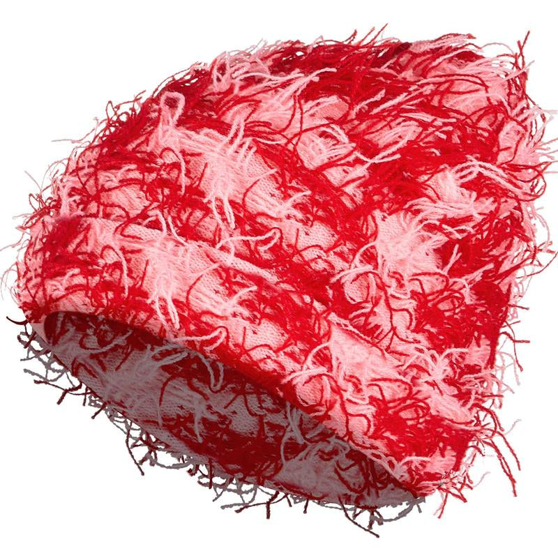 New Warm Thick Stretchable Distressed Knitted Beanie Fuzzy Winter Hats Trendy Tassel Y2K Beanies Outdoor Ski Knit Skull Cap for Women Men