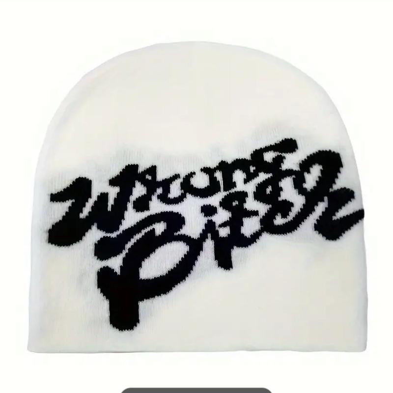 Y2K-Inspired Letter Jacquard Knit Beanie for Men & Women - Stretchy Winter Hat