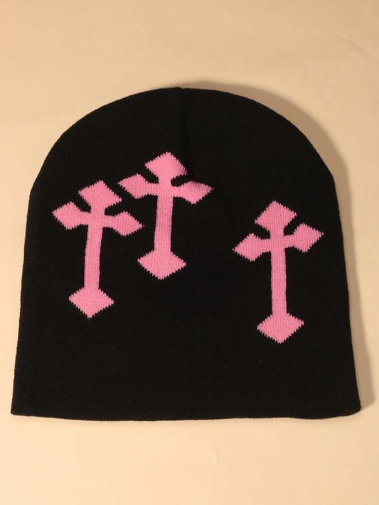 Y2K Street Easter Trend Cross Graphic Beanie Hat, Casual Winter Outdoor Sports Top Tier Fitted Hat for Men & Women, Matching Hip Hop Hats Beanies for Daily Wear