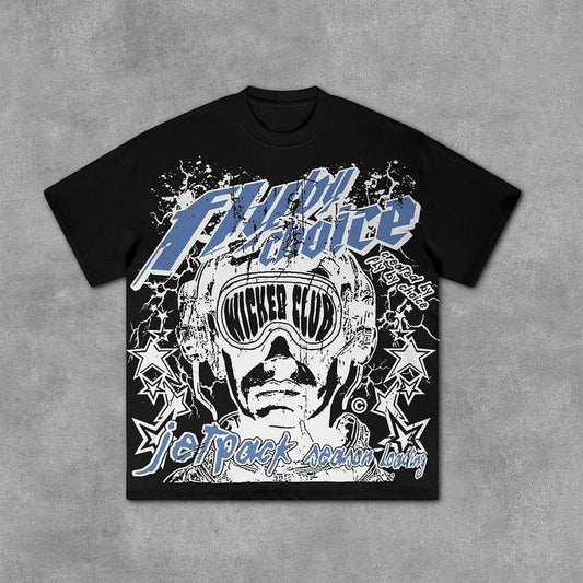 Vintage Fly by Choice Graphic Print 100% Cotton Short Sleeve T-Shirt Men Y2K Summer Vintage Oversize Tshirt Streetwear Women Top