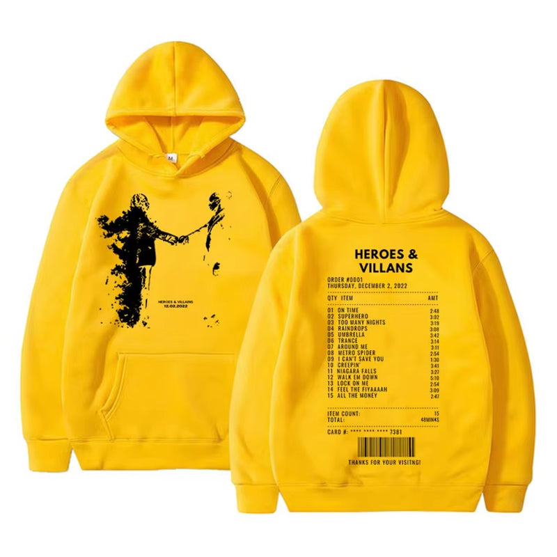 Rapper Metro Boomin Heroes & Villains Double Sided Print Hoodie Men Hip Hop Oversized Sweatshirt Men'S Fashion Trend Streetwear