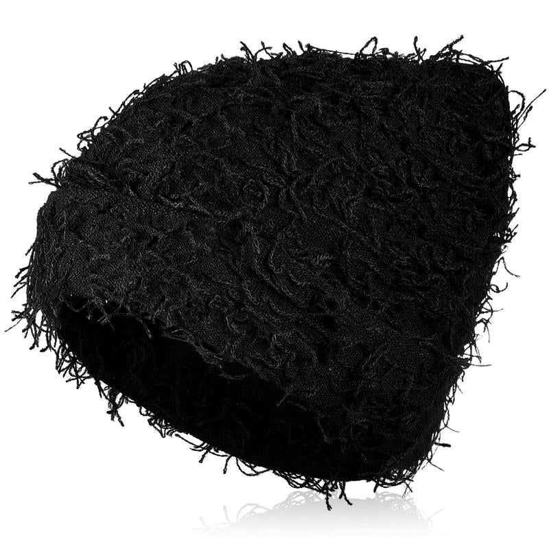 New Warm Thick Stretchable Distressed Knitted Beanie Fuzzy Winter Hats Trendy Tassel Y2K Beanies Outdoor Ski Knit Skull Cap for Women Men