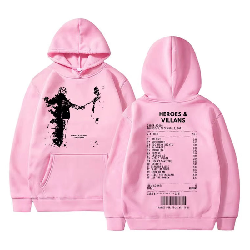 Rapper Metro Boomin Heroes & Villains Double Sided Print Hoodie Men Hip Hop Oversized Sweatshirt Men'S Fashion Trend Streetwear