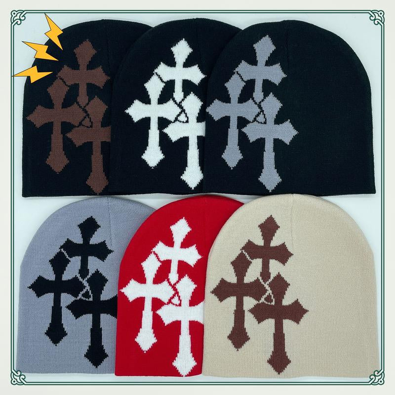 Y2K Crosshatch Beanies, Knitted Hat, Bean Cap, Flat-Top Hat, Suitable for Both Men and Women, Fashionable Accessory Sports Hat, Trendy Graphic Hat, Hip-Hop Hat, Street-Style Cold Hat, Outdoor Warm Hat for Spring, Autumn and Winter, Soft and Elastic Beenie
