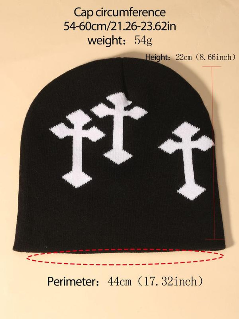 Y2K Street Easter Trend Cross Graphic Beanie Hat, Casual Winter Outdoor Sports Top Tier Fitted Hat for Men & Women, Matching Hip Hop Hats Beanies for Daily Wear