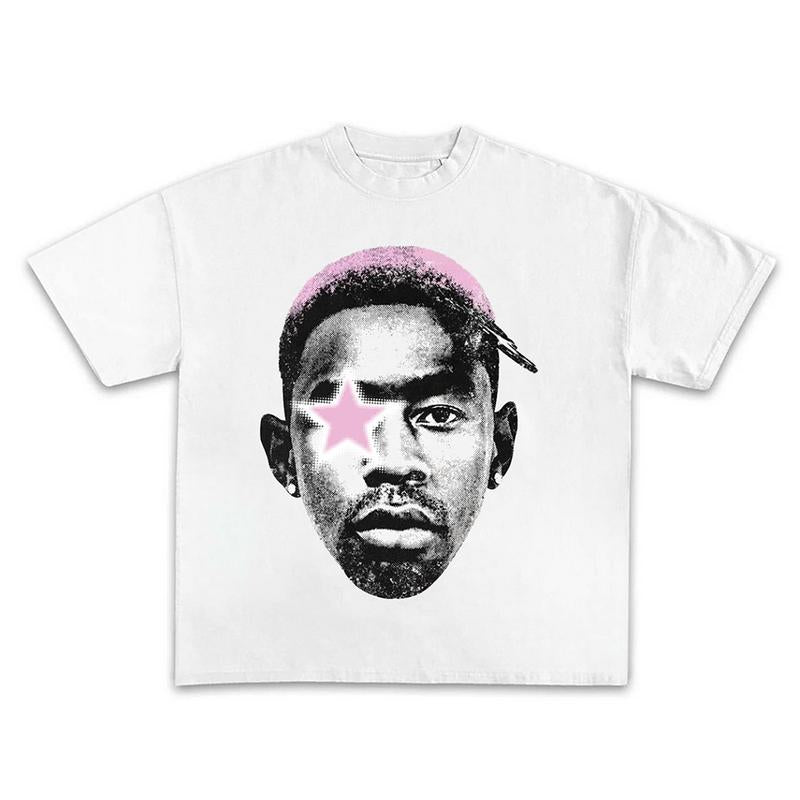 Tyler, the Creat0R Big Face Star Shirt Rap Tee Gift for Fans Rap Music Y2K Cotton Oversized Streetwear