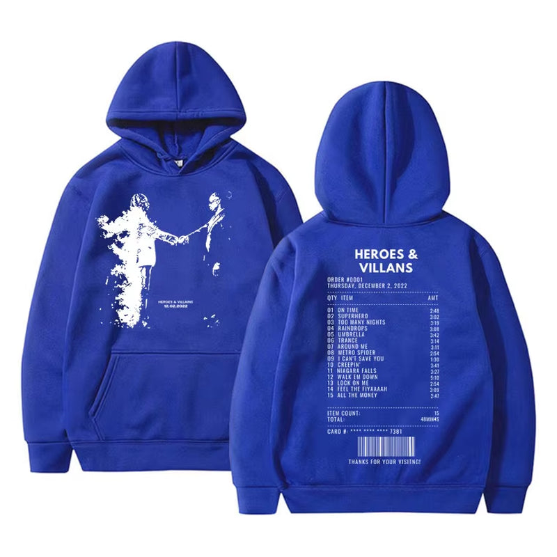 Rapper Metro Boomin Heroes & Villains Double Sided Print Hoodie Men Hip Hop Oversized Sweatshirt Men'S Fashion Trend Streetwear