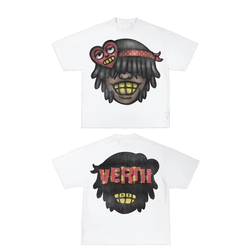 Streetwear T Shirt Men Y2K Hip Hop Rock Cartoon Pattern Printing Sweatshirt Graffiti Graphics Oversized Crew Neck Short Sleeve