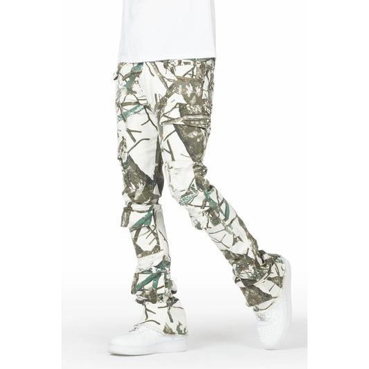 Zander White Tree Camo Stacked Flare Cargo Jean