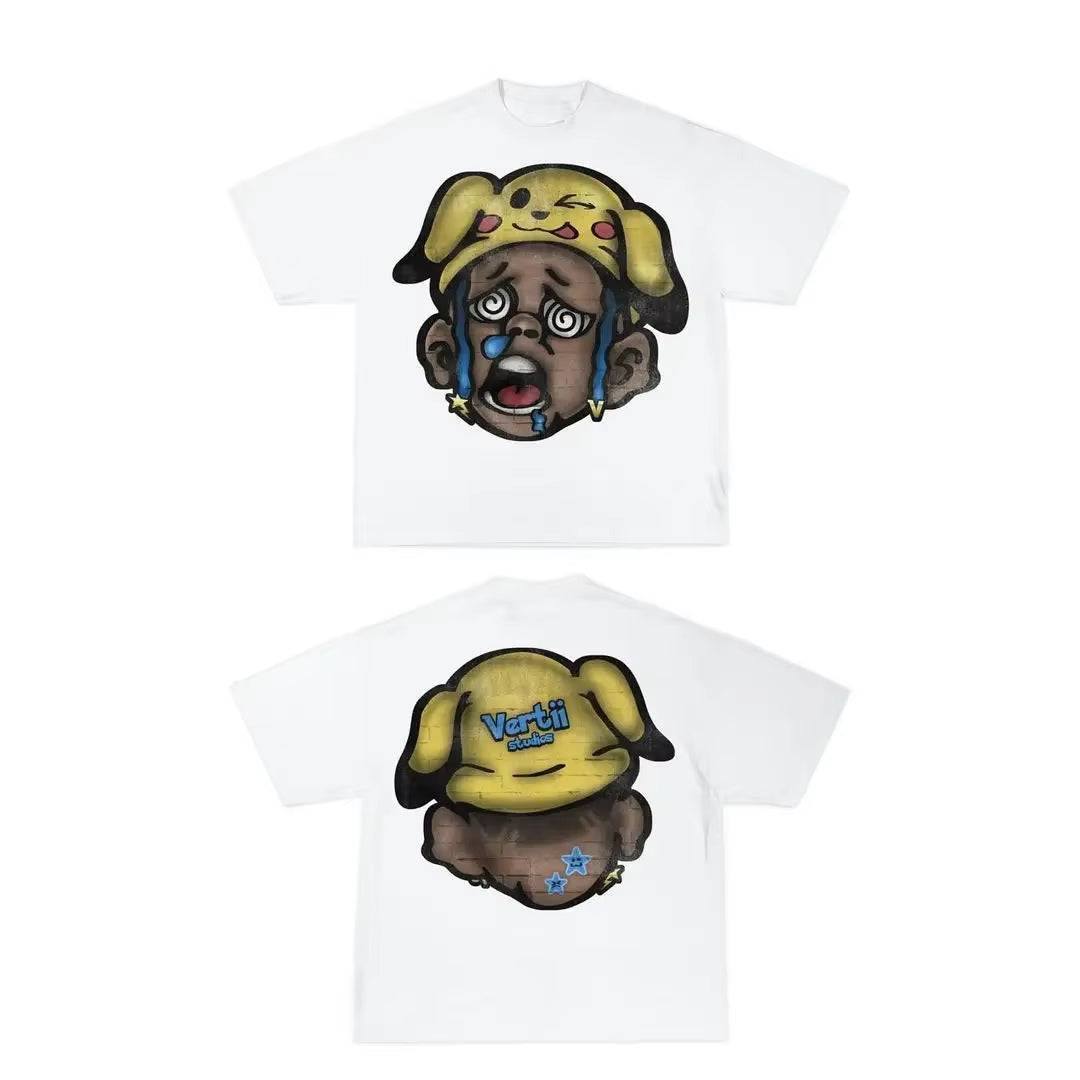 Streetwear T Shirt Men Y2K Hip Hop Rock Cartoon Pattern Printing Sweatshirt Graffiti Graphics Oversized Crew Neck Short Sleeve