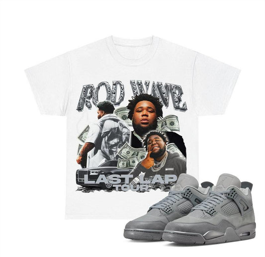 Rod Wave Last Lap Match Retro 4S Wet Cement Sneakers Outfits, Graphic Tee Streetwear Y2K Unisex Womenswear T-Shirt Cotton Oversized