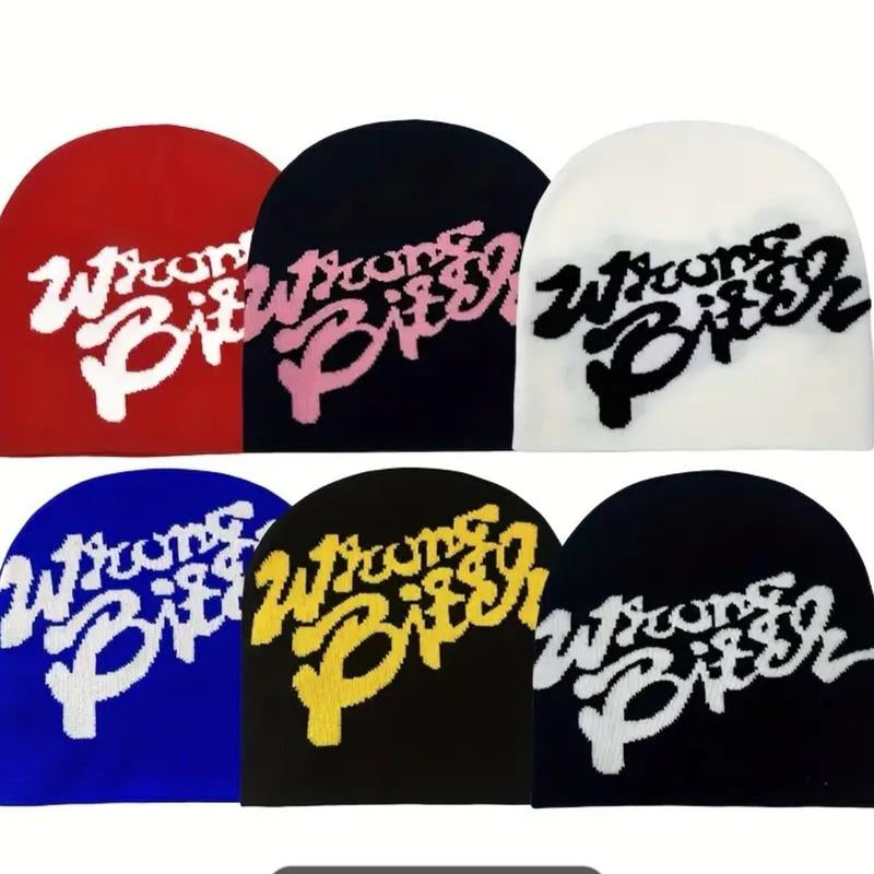 Y2K-Inspired Letter Jacquard Knit Beanie for Men & Women - Stretchy Winter Hat