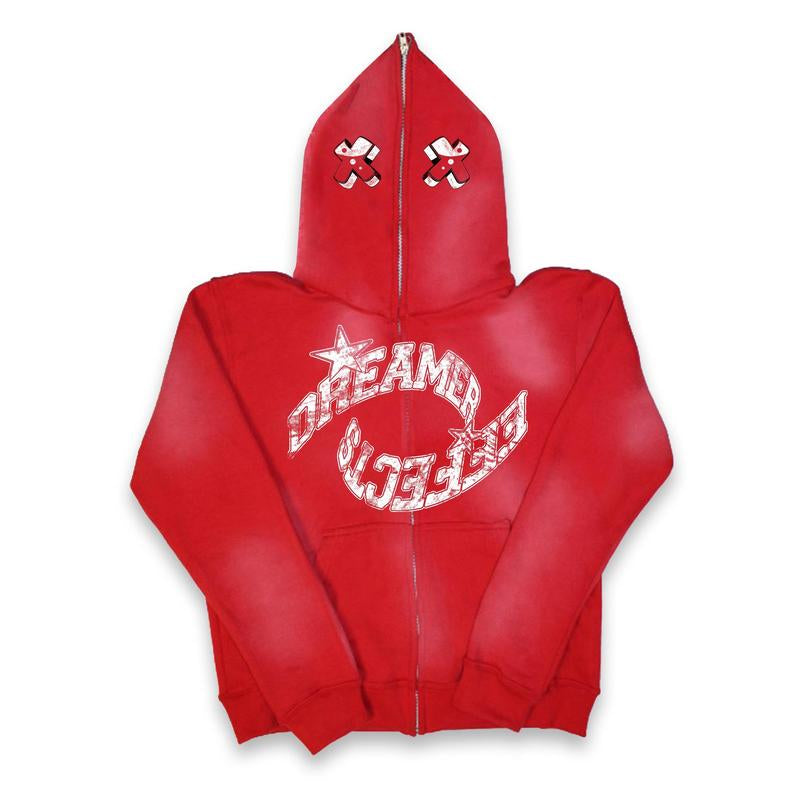 RETRO FULL ZIP UPS - with Screen Printed Y2K Style Streetwear Fashion Designs, Cozy 100% Cotton, and Satin Lined Hood