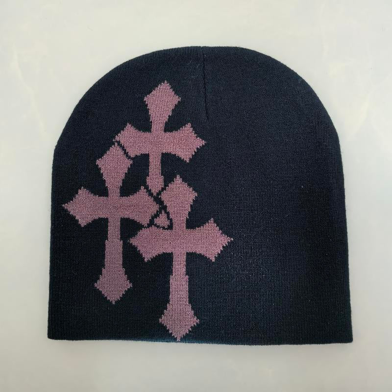 Y2K Crosshatch Beanies, Knitted Hat, Bean Cap, Flat-Top Hat, Suitable for Both Men and Women, Fashionable Accessory Sports Hat, Trendy Graphic Hat, Hip-Hop Hat, Street-Style Cold Hat, Outdoor Warm Hat for Spring, Autumn and Winter, Soft and Elastic Beenie