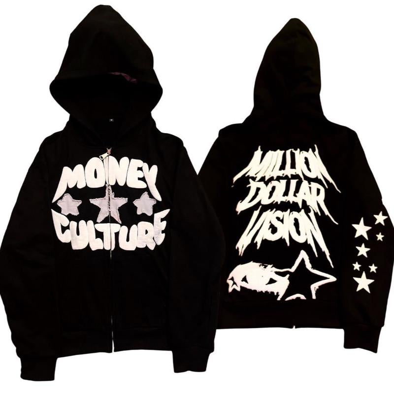 Money Culture Puff Print Zip up Jacket 100% Heavy Weight Cotton