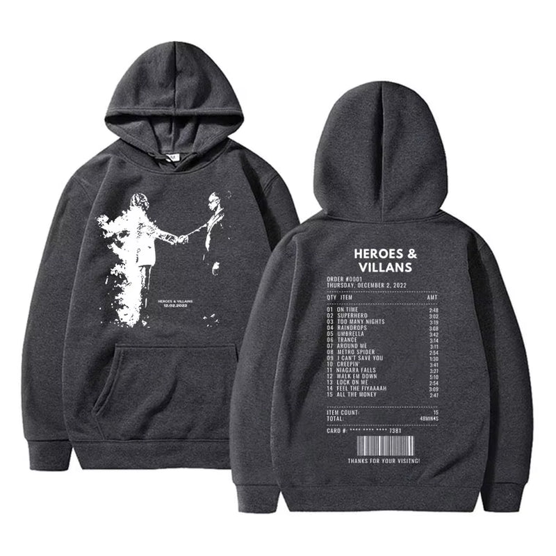 Rapper Metro Boomin Heroes & Villains Double Sided Print Hoodie Men Hip Hop Oversized Sweatshirt Men'S Fashion Trend Streetwear