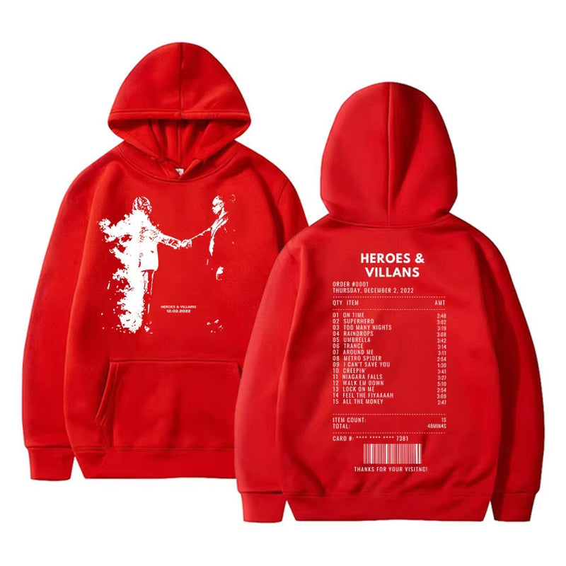 Rapper Metro Boomin Heroes & Villains Double Sided Print Hoodie Men Hip Hop Oversized Sweatshirt Men'S Fashion Trend Streetwear