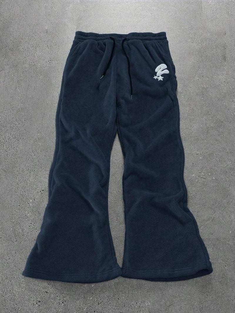 Unisex'S Thermal Lined Embroidery Drawstring Waist Sweatpants, Casual Street Pocket Trousers for Daily Wear, Unisex'S Bottoms for All Seasons