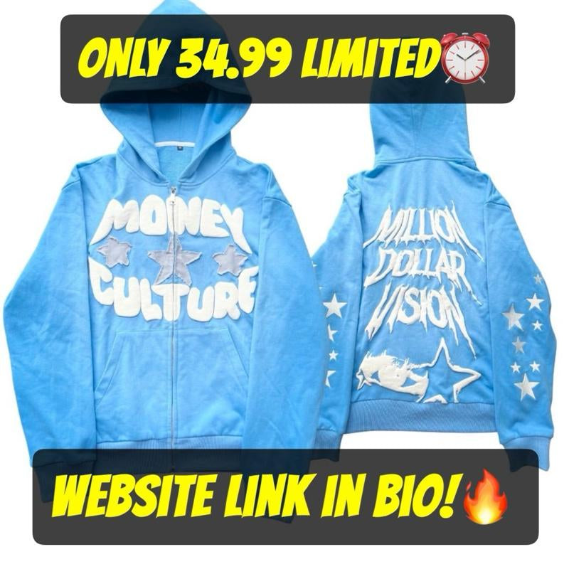 Money Culture Puff Print Zip up Jacket 100% Heavy Weight Cotton