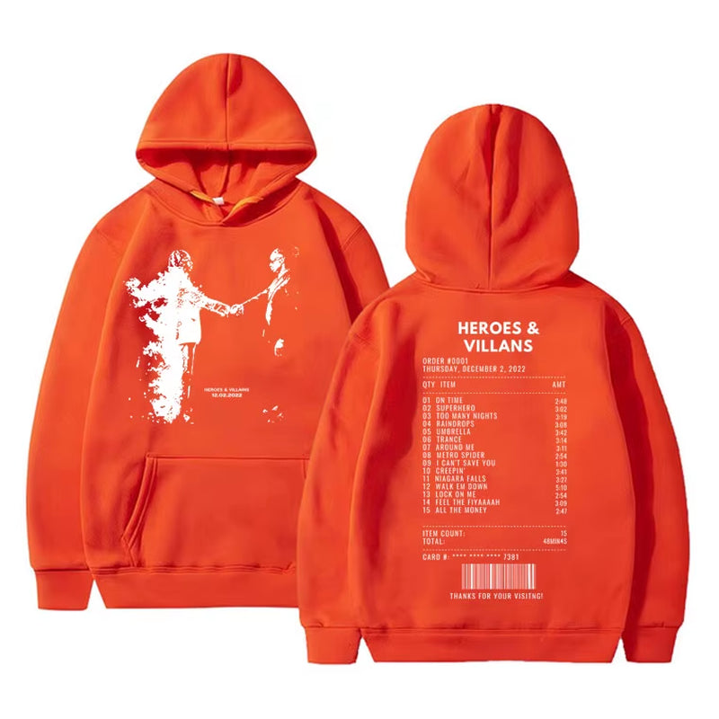 Rapper Metro Boomin Heroes & Villains Double Sided Print Hoodie Men Hip Hop Oversized Sweatshirt Men'S Fashion Trend Streetwear