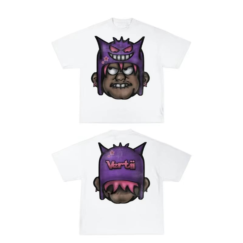 Streetwear T Shirt Men Y2K Hip Hop Rock Cartoon Pattern Printing Sweatshirt Graffiti Graphics Oversized Crew Neck Short Sleeve