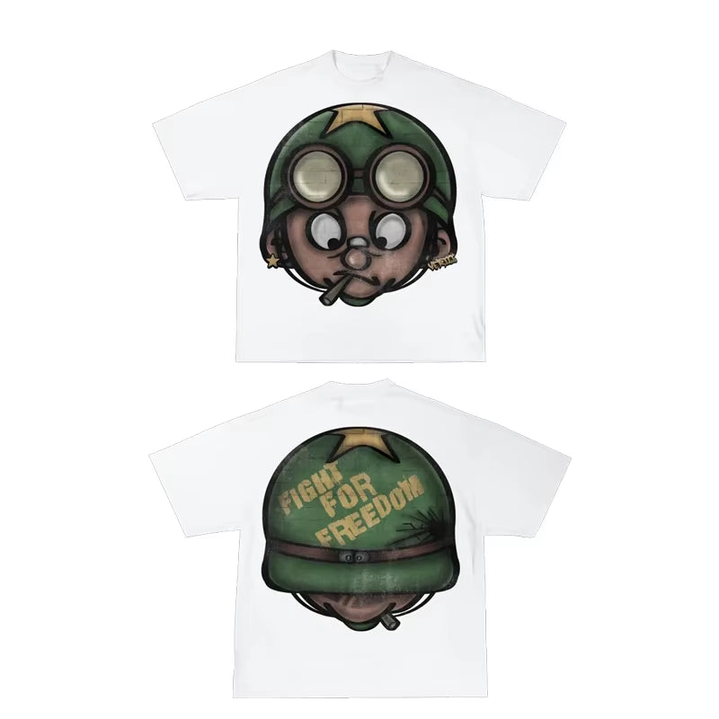 Streetwear T Shirt Men Y2K Hip Hop Rock Cartoon Pattern Printing Sweatshirt Graffiti Graphics Oversized Crew Neck Short Sleeve