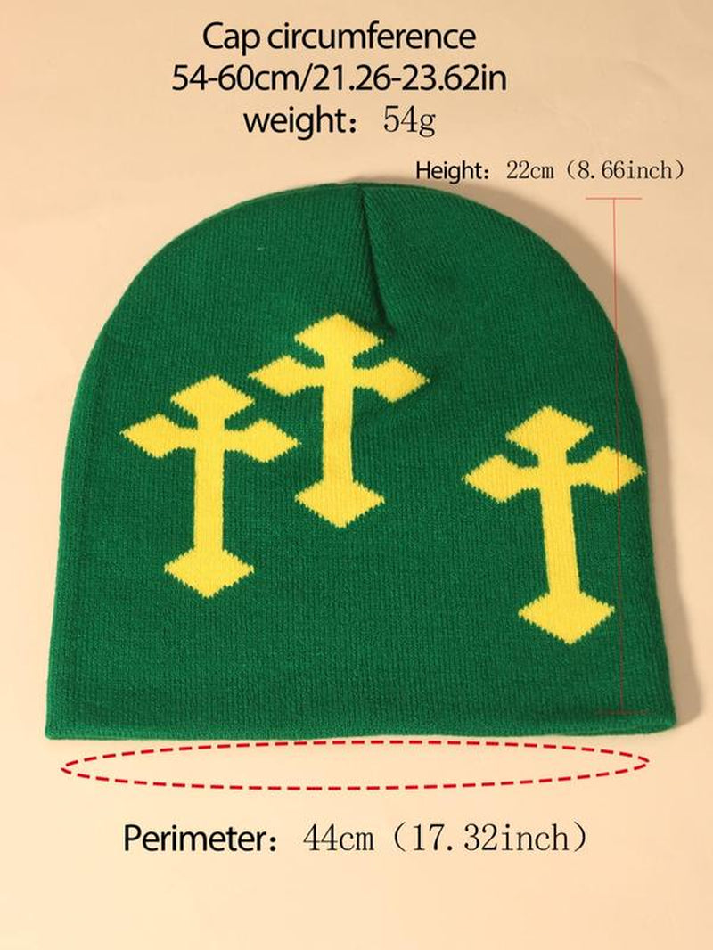 Y2K Street Easter Trend Cross Graphic Beanie Hat, Casual Winter Outdoor Sports Top Tier Fitted Hat for Men & Women, Matching Hip Hop Hats Beanies for Daily Wear