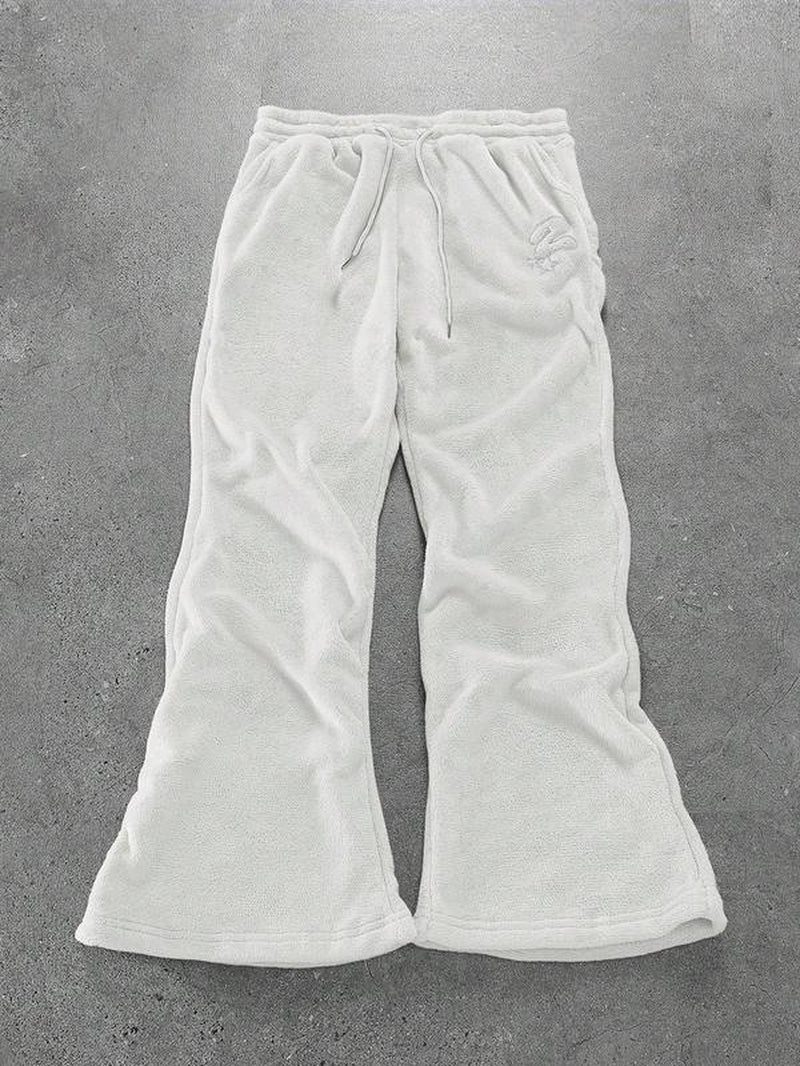 Unisex'S Thermal Lined Embroidery Drawstring Waist Sweatpants, Casual Street Pocket Trousers for Daily Wear, Unisex'S Bottoms for All Seasons