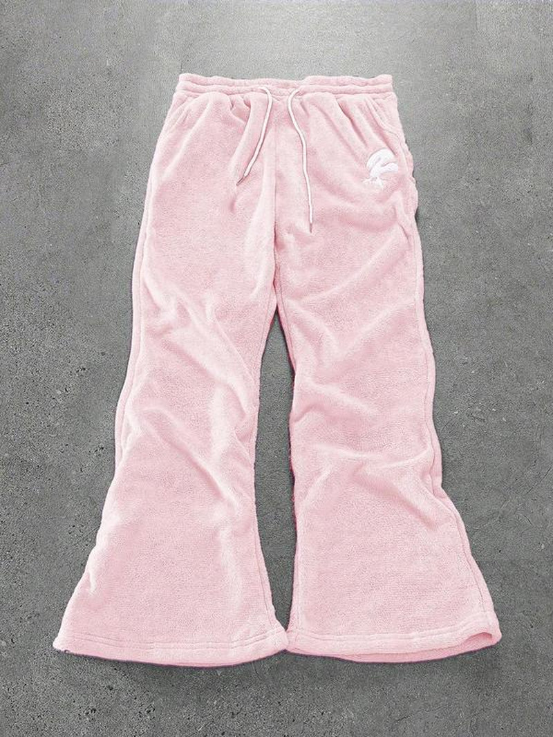 Unisex'S Thermal Lined Embroidery Drawstring Waist Sweatpants, Casual Street Pocket Trousers for Daily Wear, Unisex'S Bottoms for All Seasons