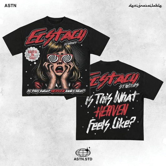 Y2K Graphic"Ecstacy Is This What Heaven Feels Like?"Printed Tshirt Casual Cotton