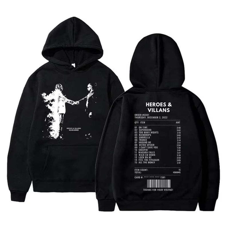 Rapper Metro Boomin Heroes & Villains Double Sided Print Hoodie Men Hip Hop Oversized Sweatshirt Men'S Fashion Trend Streetwear